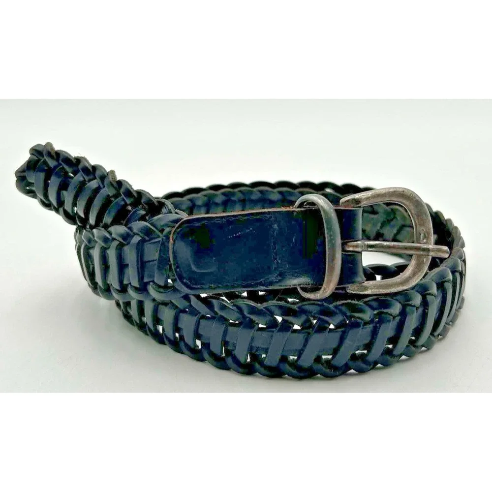 Black Italian Full-Grain Leather Braided Belt Made In Turkey With Buckle Sz 38